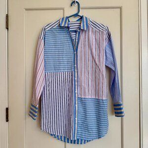 J McLaughlin Aoife Dropped Shoulder Patchwork Button Down Blouse Size Medium